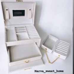 Белая шкатулка с замком и ключом, с зеркалом 17x14x13 см